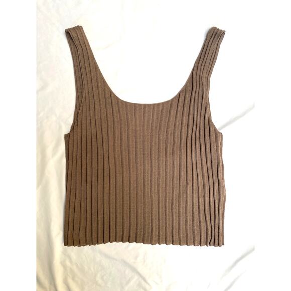 Oak and Fort Lightweight Slinky Stretch Ribbed Knit Crop Top Tank, Brown, Medium - Picture 1 of 4